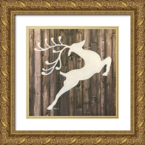 Reindeer Gold Ornate Wood Framed Art Print with Double Matting by Tava Studios