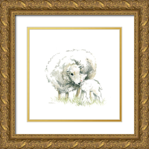 Sheep and Lamb Gold Ornate Wood Framed Art Print with Double Matting by Robinson, Carol