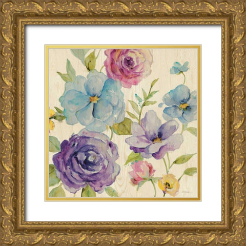 Flower Medley I Gold Ornate Wood Framed Art Print with Double Matting by Robinson, Carol