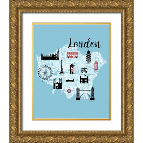 City Graphic Map - Gold Ornate Wood Framed Art Print with Double Matting by Murray, Amanda