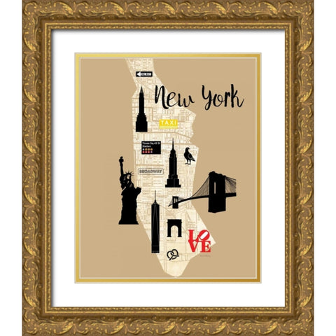 City Graphic Map - Gold Ornate Wood Framed Art Print with Double Matting by Murray, Amanda