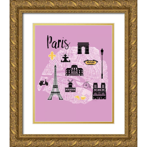 City Graphic Map - Gold Ornate Wood Framed Art Print with Double Matting by Murray, Amanda