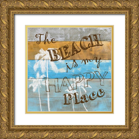 Woodgrain Happy Gold Ornate Wood Framed Art Print with Double Matting by Craven, Katrina