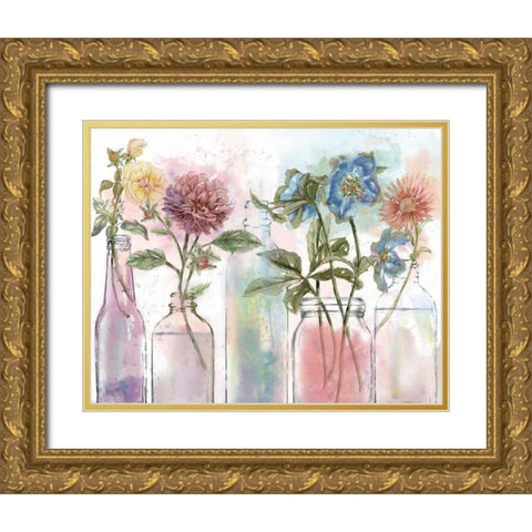 Vintage Bottle Collection Gold Ornate Wood Framed Art Print with Double Matting by Nan