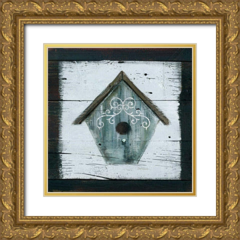 Stained Birdhouse Gold Ornate Wood Framed Art Print with Double Matting by Robinson, Carol