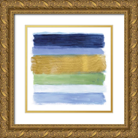 Blue Strokes Gold Ornate Wood Framed Art Print with Double Matting by Nan