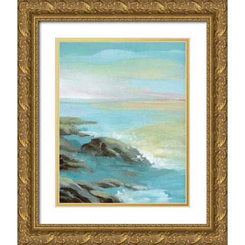 Rocky Shore Gold Ornate Wood Framed Art Print with Double Matting by Nan