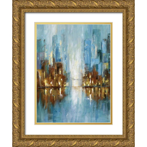 City Lights Gold Ornate Wood Framed Art Print with Double Matting by Nan