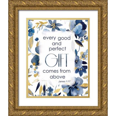 Indigo Scripture Gold Ornate Wood Framed Art Print with Double Matting by Robinson, Carol