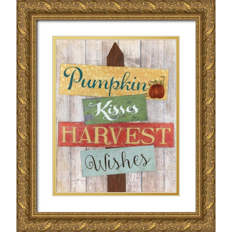 Pumpkin Kisses Gold Ornate Wood Framed Art Print with Double Matting by Tava Studios