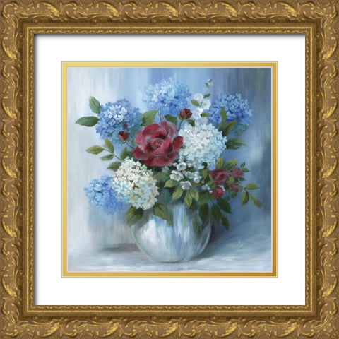 Hydrangea Arrangement Gold Ornate Wood Framed Art Print with Double Matting by Nan