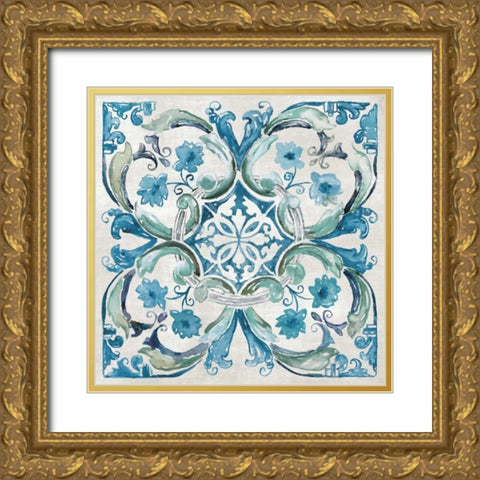 Carribean Tile I Gold Ornate Wood Framed Art Print with Double Matting by Nan