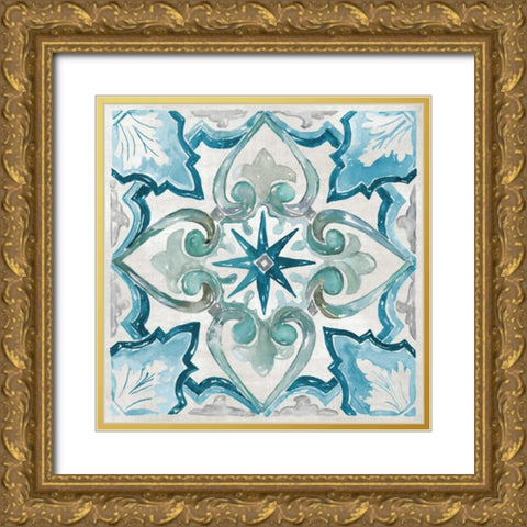 Carribean Tile II Gold Ornate Wood Framed Art Print with Double Matting by Nan