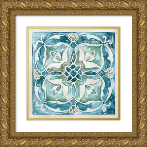 Carribean Tile III Gold Ornate Wood Framed Art Print with Double Matting by Nan