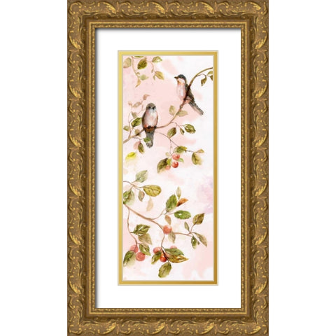 Blushing Birds I Gold Ornate Wood Framed Art Print with Double Matting by Nan