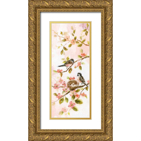 Blushing Birds II Gold Ornate Wood Framed Art Print with Double Matting by Nan