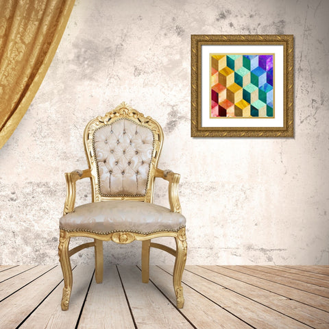 Rainbow Blocks Gold Ornate Wood Framed Art Print with Double Matting by Nan