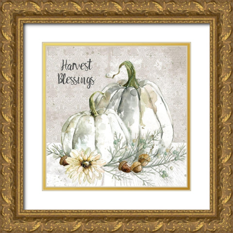 Harvest Blessings Gold Ornate Wood Framed Art Print with Double Matting by Robinson, Carol