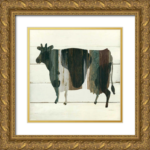Woodgrain Cow Gold Ornate Wood Framed Art Print with Double Matting by Robinson, Carol