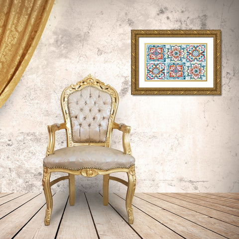 Caribbean Boho Tile Gold Ornate Wood Framed Art Print with Double Matting by Nan