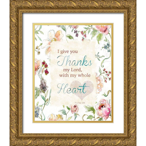 Thankful Hearts I Gold Ornate Wood Framed Art Print with Double Matting by Robinson, Carol