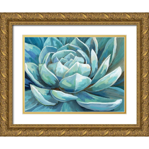 Cerulean Succulent Gold Ornate Wood Framed Art Print with Double Matting by Nan