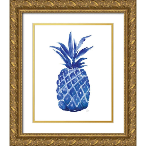 Indigo Pineapple Gold Ornate Wood Framed Art Print with Double Matting by Nan