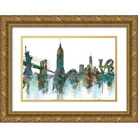 Ny Skyline Gold Ornate Wood Framed Art Print with Double Matting by Nan