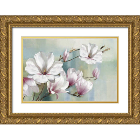Magnolia Blooms Gold Ornate Wood Framed Art Print with Double Matting by Daniels, Rogier