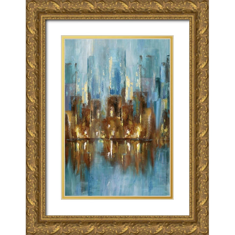 City Night Gold Ornate Wood Framed Art Print with Double Matting by Nan