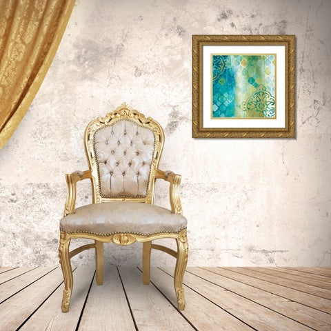 Teal Impression II Gold Ornate Wood Framed Art Print with Double Matting by Tava Studios