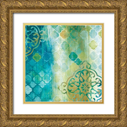 Teal Impression II Gold Ornate Wood Framed Art Print with Double Matting by Tava Studios
