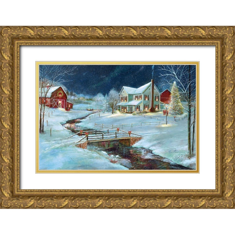 Christmas on the Farm Gold Ornate Wood Framed Art Print with Double Matting by Manning, Ruane