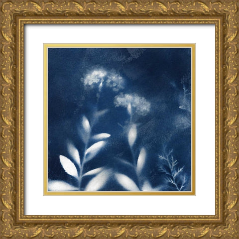 Natures Indigo II Gold Ornate Wood Framed Art Print with Double Matting by Nan