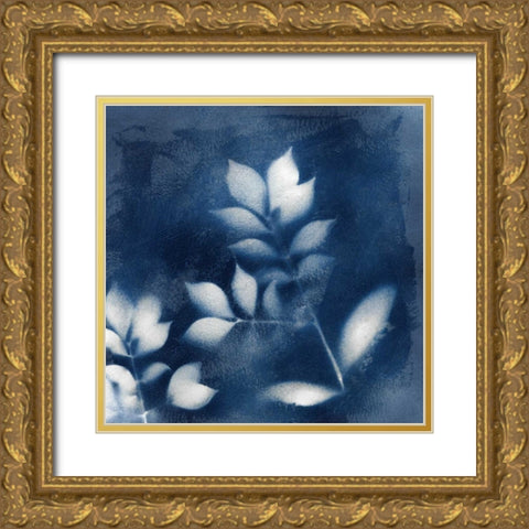 Natures Indigo III Gold Ornate Wood Framed Art Print with Double Matting by Nan