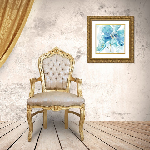 Blue Spring Poppy I Gold Ornate Wood Framed Art Print with Double Matting by Donovan, Maria