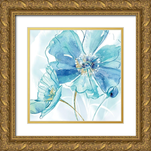 Blue Spring Poppy I Gold Ornate Wood Framed Art Print with Double Matting by Donovan, Maria