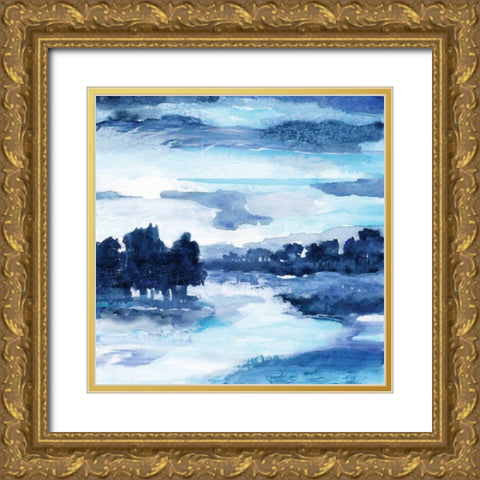 Indigo Land I Gold Ornate Wood Framed Art Print with Double Matting by Nan