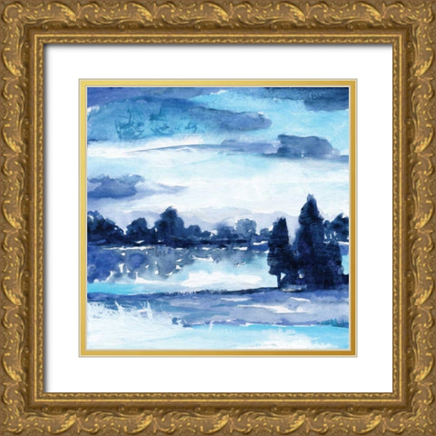 Indigo Land II Gold Ornate Wood Framed Art Print with Double Matting by Nan