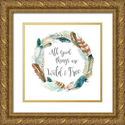 Feather Wild And Gold Ornate Wood Framed Art Print with Double Matting by Robinson, Carol