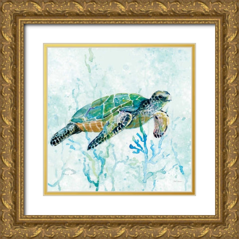 Sea Turtle Swim I Gold Ornate Wood Framed Art Print with Double Matting by Robinson, Carol
