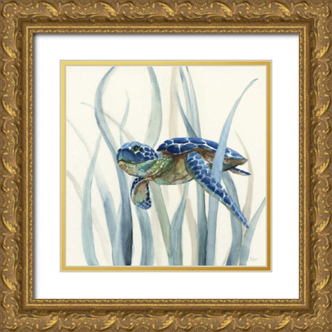 Turtle in Seagrass II Gold Ornate Wood Framed Art Print with Double Matting by Nan