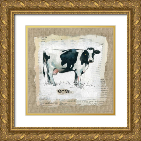 Burlap Cow Gold Ornate Wood Framed Art Print with Double Matting by Robinson, Carol