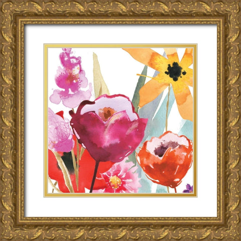 Spontaneous Blooms I Gold Ornate Wood Framed Art Print with Double Matting by Brown, Erin