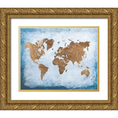 Washy World Map Gold Ornate Wood Framed Art Print with Double Matting by Murray, Amanda