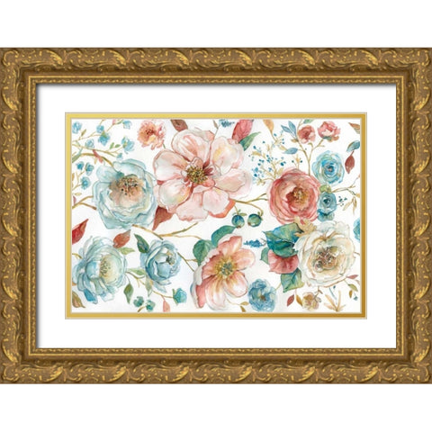 Rose Garden Gold Ornate Wood Framed Art Print with Double Matting by Robinson, Carol