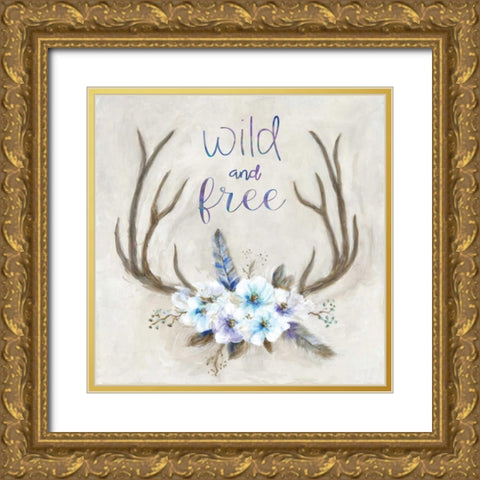 Boho Antlers Gold Ornate Wood Framed Art Print with Double Matting by Dunlap, Marilyn