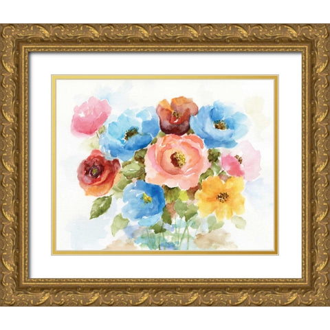 Color Wheel Bouquet I Gold Ornate Wood Framed Art Print with Double Matting by Nan
