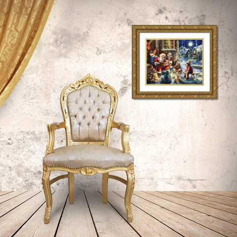 Story Time Santa Gold Ornate Wood Framed Art Print with Double Matting by Corti, Marcello