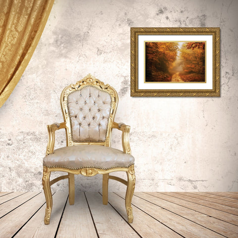 Autumnal Walk Gold Ornate Wood Framed Art Print with Double Matting by Van de Goor, Lars